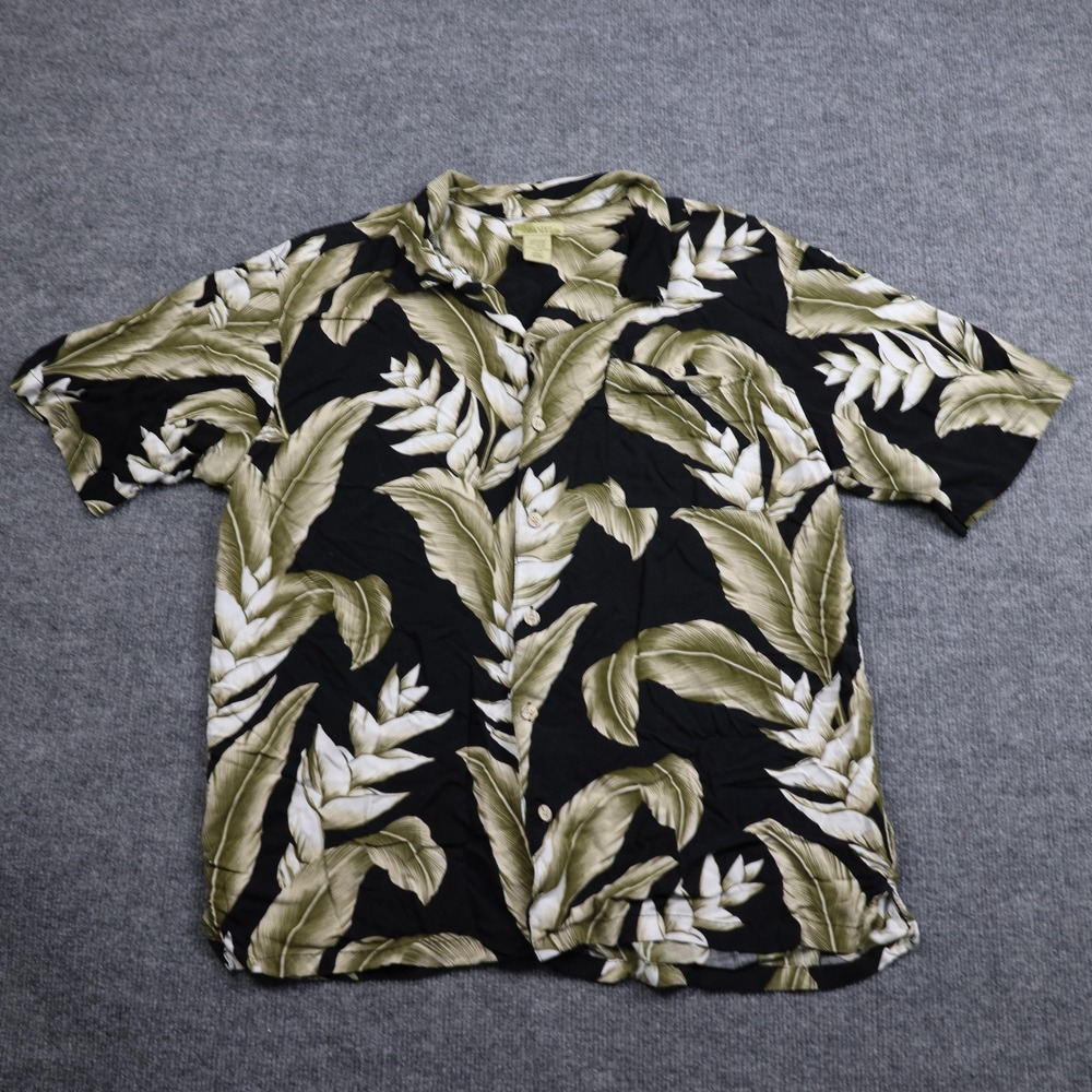 Islander Shirt Mens Large Black Hawaiian Aloha Tropical Camp Short Sleeve Button